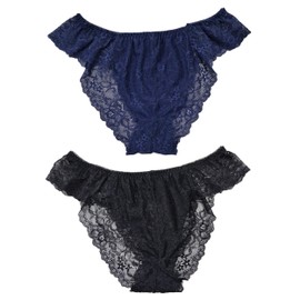 VieCet Women's Loincloth Panties Set, Total Lace, Relax, 2-Piece Set, M - 5L, black & navy set