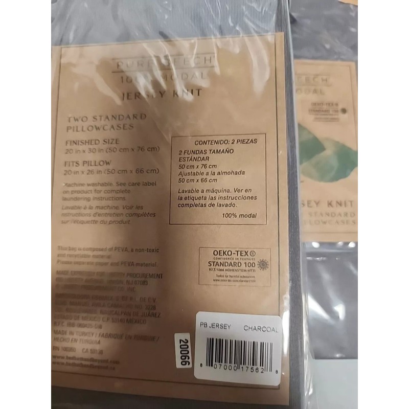 Pure Beech 100% Modal Jersey Knit Two Standard Pillowcases Charcoal.