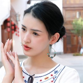 Boho Beaded Hoop Earrings for Women Vintage Wood Bead Shell Turquoise Dangle Earrings Ethnic Tassel Charms Drop Earring Western Statement Jewelry Gifts (Metal Ball)