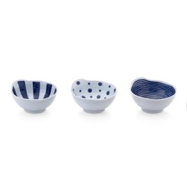 Saikaitoki Tableware Set, Medium Bowl, Stylish, Indigo Indigo Ball, Includes Hand, Bowl (3 Patterns)