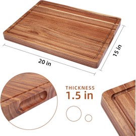 DYTesa Cutting Board, 20 x 15 Inch Large Acacia Wood Cutting Board 1.5" Thick, Durable Wood Cutting Boards for Kitchen with Deep Juice Grooves & Built-in Handles, Easy to Clean