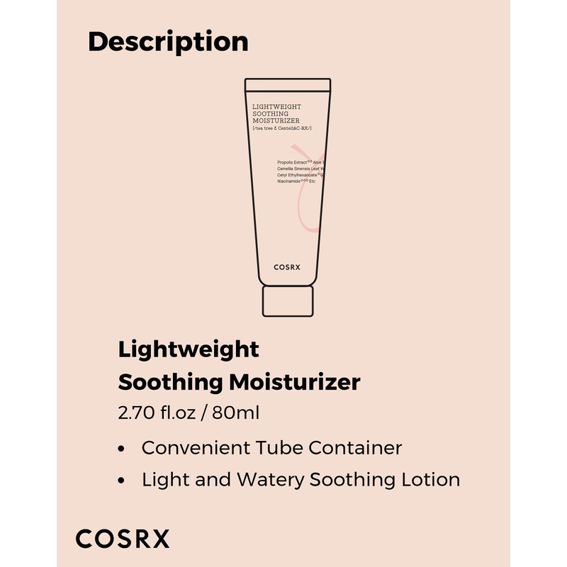 COSRX AC Collection Lightweight Soothing Moisturiser, 80 ml, Aloe Vera