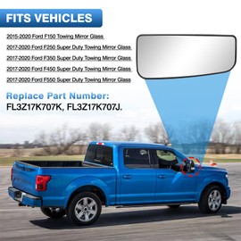 TOP-MAX Passenger Right Side Lower Mirror Glass Replacement for 2015-2020 Ford F150, 2017-2019 Ford F250 F350 F450 F550 Super Duty Towing Mirrors Convex Glass with Heated, FL3Z17K707K, FL3Z17K707J