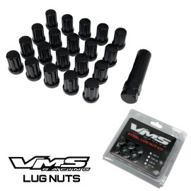 VMS Racing QTY 20 VMS Racing 14X1.5 Wheels Black Spline Close End Lug Nuts Forged Steel