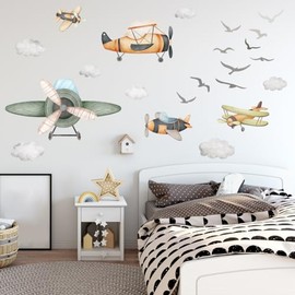 Calcomanía de pared de avión para niños, pelar y pegar, ideal para decoración de pared de jardín de infantes, niños, niñas, recámara