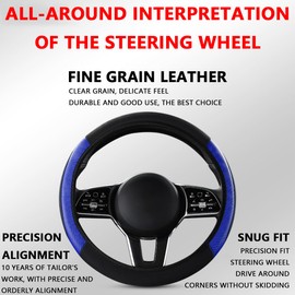 Adunsiaoto Car Steering Wheel Cover Leather, Carbon Fibre Sports Steering Wheel Cover Elastic Band Without Inner Ring, Universal Carbon Fibre Steering Wheel Protection Without Inner Ring (Blue)