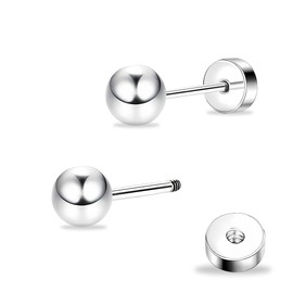 ZDE Titanium Women's Earrings Flat Back Ball Stud Earrings Women Hypoallergenic Stud Earrings for Sensitive Ears 4 mm Flat Stud Earrings Perfect for Helix Tragus Cartilage Ear Lobes, 4 mm, Titanium,
