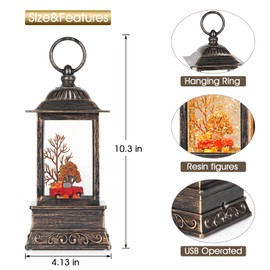 Fall Snow Globe Red Truck Lantern, Glitter Autumn Harvest Lanterns Fall Decorations for Home, Light Up Snow Globe Decor