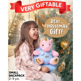 Naturally KIDS Small Unicorn Backpack - 3-4 Year Old Girl Gifts - Toddler Backpack for Girls Boy w Stuffed Animal - Toys for 3 Year Old Girls - w Pockets & Reflective Logo - Backpack w Pink Unicorn