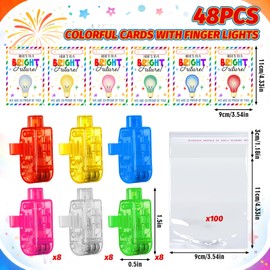 48 Sets End of Year Gifts for Students, Pre K Preschool Kindergarten Classroom Graduation Favor Gifts 48 LED Finger Lights with Here's to a Bright Future 48 Cards, Glow in The Dark Party Supplies