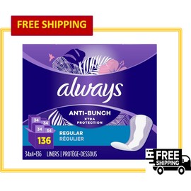 Always Anti-Bunch Xtra Protection Daily Liners, Regular Length, Unscented-136 Ct