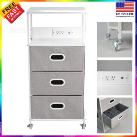 Unbranded 3 Drawer Rolling Cart with USB Power Storage Rack for Home Office Room Organizer