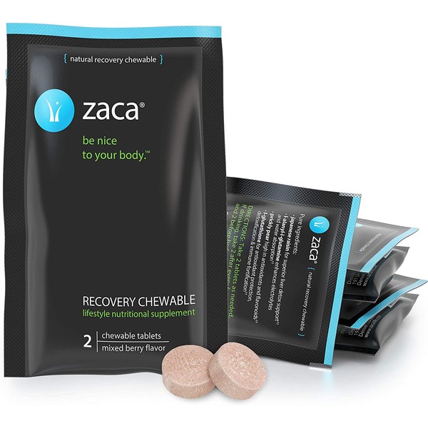 Zaca Recovery Chewable Supplement | Hydration + Liver Aid | Party, Travel, Exercise & Altitude | Sugar Free & Gluten Free | Mixed Berry, 6 Packs = 12 Tablets