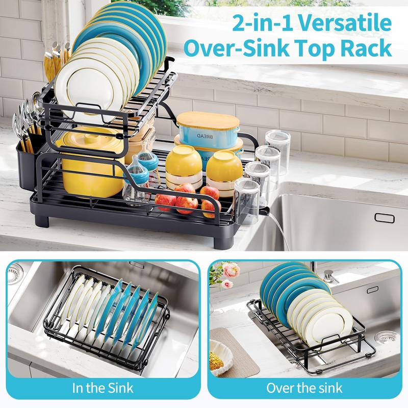 TOOLF Dish Drying Rack,2 Tier Dish Drying Rack with Large