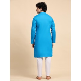 SKAVIJ Men's Pure Cotton Solid Kurta Pajama Set Mandarin Collar Daily Wear Casual Yoga Dress (KP022turquoise_Turquoise_S)