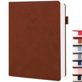 UIRIO Thick Daily Journal (Brown) - 360-Pages 7x10 Inches B5 Lined Notebook - Hardcover Journaling Notebook - Wide Ruled Leather Journals for Women, Men,Writing, Work