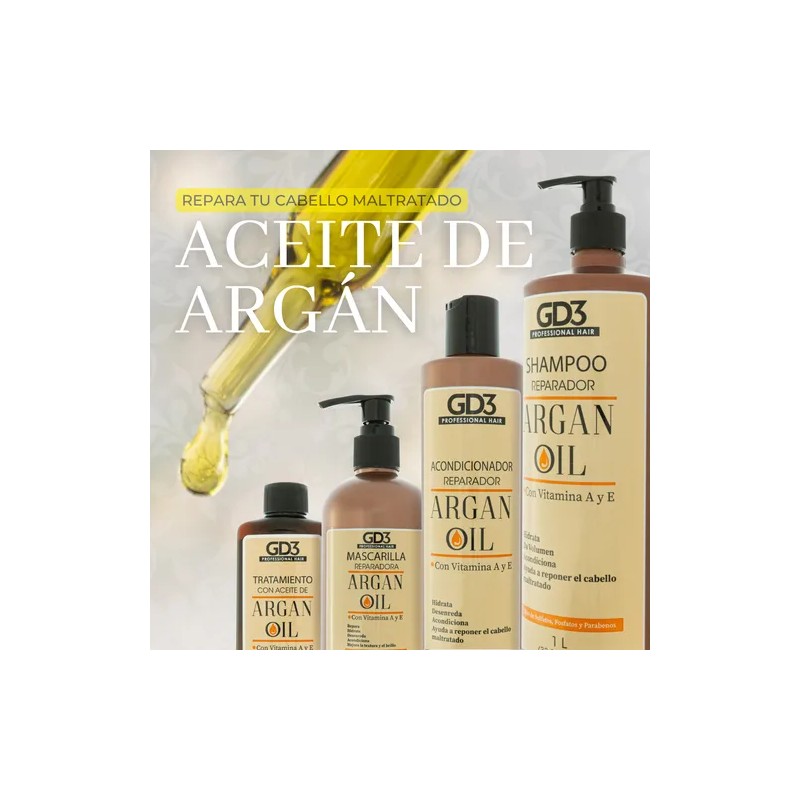 Kit Shampoo Acondicionador Y Aceite De Argan Gd3 Reparacion