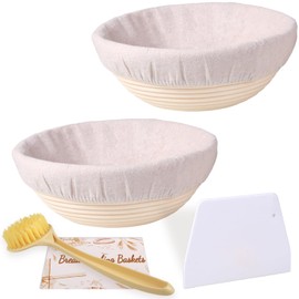 HOMEDISIAC Banneton Bread Proofing Basket Set of 2, 9 Inch Round Sourdough Bread Baking Supplies, Bread Making Starter Kit, Proofing Baskets for Bread Baking, Perfect Baker's Gift Set