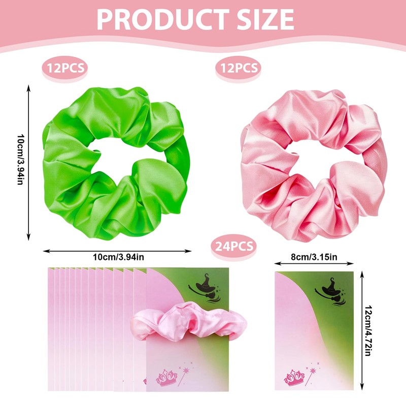24Pcs Wicked Party Favors Pink Green Hair Scrunchies Set Halloween