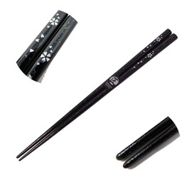 GES Wakasa Lacquer Chopsticks Night Cherry Blossoms Japanese Chopsticks Dishwasher Safe 8.9 inches (22.5 cm) Non-Slip, Cherry Blossom Black