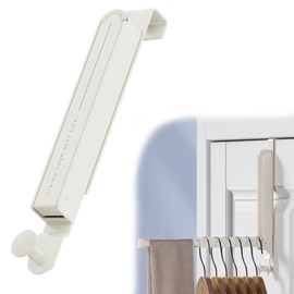 YTKJ Folding Clothes Drying Rack, Over The Door Hanger, All Metal Laundry Rack with Retractable Rod with 6 Groves, Towel Rack Organization, Space Saving Portable Hanging Hooks (Milky White, 1 Piece)