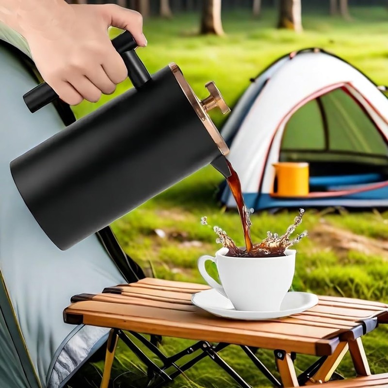 Meelio Black French Press Stainless Steel 34oz, Double Wall Insulated