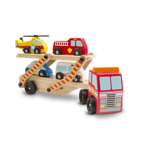 Melissa & Doug Wooden Emergency Vehicle Carrier, Magnetic Wooden Cars & Truck Toy | Wooden Toys for 3 Year Old Boy Gifts | Toy Car Set | Toddler Toy Cars for 3+ Year Old Boys & Girls 3 4 5 7