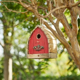 Glitzhome 8.5" H Unique Arched Roof Barn Distressed Solid Wood Decorative Outdoor Garden Birdhouse