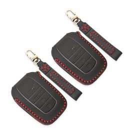 INTGET 2PCS for 2022 2023 2024 Toyota Tundra Key Fob Cover Key Fob Case Key Fob Protector for 2023 2024 Toyota Sequoia Accessories for Toyota Tundra Accessories 2022 2023 2024 (2pcs Black Leather Red)