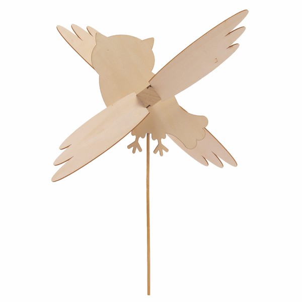 Baker Ross FE647 Owl Wooden Windmill Kits - Pack of 3, Windmills for Garden, Make Your Own Wind Spinner, Wooden Crafts for Children to Make, Decorate and Display
