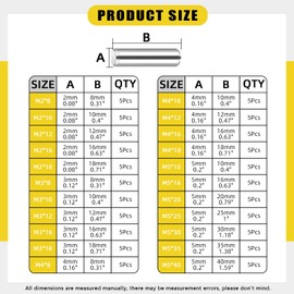 Mardatt 110Pcs 22 Size M2 M3 M4 M5 304 Stainless Steel Dowel Pin Shelf Support Peg Pin Rod Fasten Elements Cylindrical Peg Pin for Metal Devices, Furniture Installation