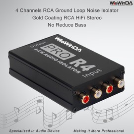 WisWinDa Portable 4 Channels RCA Ground Loop Isolator(No Reduce Bass) Gold Coating Quality Noise Filter for HiFi Stereo Car Audio Player Home Theater (Mini 4 Channels RCA Ground Loop Isolation Box)