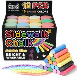 16 PCS Sidewalk Chalk for Kids - 16 Colors, Non-Toxic Washable Jumbo Outdoor Chalks - Set of Outdoor Paint for Kids and Toddlers - Chalkboard Toys - Perfect for Party & Creative Play