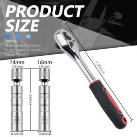 carleef 16mm+14mm Spark Plug Socket with 3/8" Ratchet Wrench,Magnetic Spark Plug Socket Set with 360° Rotation & 12-Point Thin Wall Design,Essential Sparks Plugs Removal Tool Kit