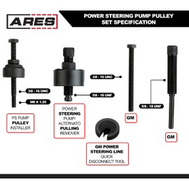 ARES 71001 - Power Steering Pump Pulley Service Set - Releases Power Steering Pulleys from Pump - Fits Pulley Hubs with Diameters of 1 1/8 Inches, 1 1/4 Inches, 1 5/16 Inches, and 1 3/8 Inches
