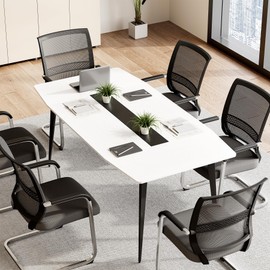 LITTLE TREE 6 FT Conference Room Table, 70.86L x 35.43W x 29.52H Inches Boat Shaped Meeting Seminar Boardroom Table