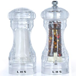 LHS Pepper Mill and Salt Shaker Set of 2 Salt and Pepper Mill Shaker with Adjustable Coarseness-Clear