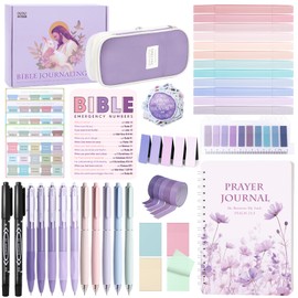 XKDOUS Bible Study Supplies Journaling Kit for Women, Bible Study Kit, Bible Study Tools with Prayer Journal Pencil Case Bible Accessories, Christian Gifts for Women, Purple