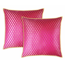 Craftbot Damask Throw Pillow Covers - Pack of 2 Faux Silk Brocade Decorative Pillows - Fuchsia / Magenta 18x18 Inch - Indian Cushion Cover- Cover Only