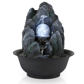 WICHEMI Indoor Fountain Tabletop Fountain Waterfall Fountains Stacked Rocks Water Feature Feng Shui Zen Meditation Relaxation Desktop Fountain with LED Light for Home and Office Decor (Style 19)