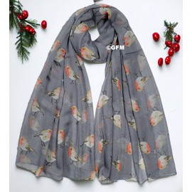 GFM® Women's Robin Birds Print Christmas Scarf (.RN-09-HLBH-Grey)