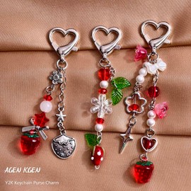 AGEN KGEN Novelty keychains Aesthetic Y2K Keychain Charms Stylish Keychains Accessories for Women Bag Purse Gifts (3x Red Style)