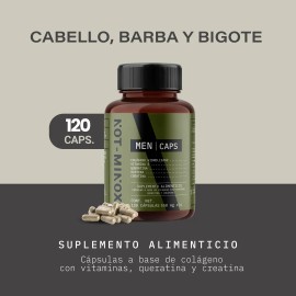 120 Cápsulas Not Minox Para Crecimiento de Cabello Barba y Bigote Multivitamínico para Hombre con Colágeno Hidrolizado Biotina Queratina y Vitamina E