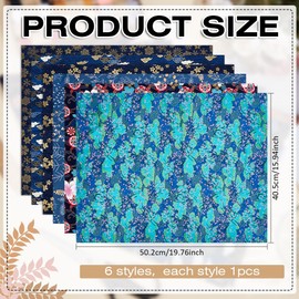 MAYJOYDIY 6 PCS Japanese Printed Cotton Fabric 19.8x16 Inch Furoshiki Fabric Bundles 6 Floral Patterns Japanese Style Fat Quarters Bundles for Dress Shirt Bag Tablecloth Purse Quilt