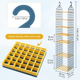 Leinuosen 7 Tier Closets Organizers and Storage Closet Hanging Organizer Shelves with 4 Hanging Hooks for Clothing Sweaters Shoes Pants Coat Hats Handbags Clutches Accessories