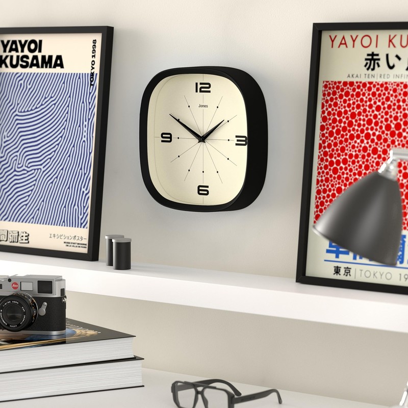 JONES CLOCKS® Pulsar Wall Clock | Retro Rounded Square Clock
