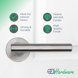 EAI Round Internal Door Handle Set - Satin Nickel | Lever with Keyhole Escutcheon | Universal Black Door Handles | Office, Bedroom, Closet & Bathroom Lever on Rose | Lockable Interior Handles