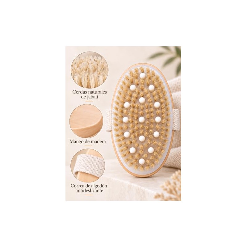 Cepillo Corporal Exfoliante de Madera con Cerdas Naturales，Cepillo Exfoliante Corporal，Cepillo