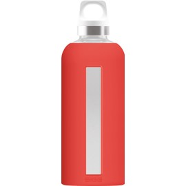 Sigg Star Glass Water Bottle with Silicone, 17 Oz, Scarlet