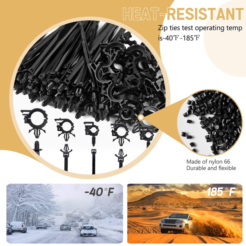UNIGT 180pcs Nylon Universal Cable Tie Buckle, Push Mount Cable